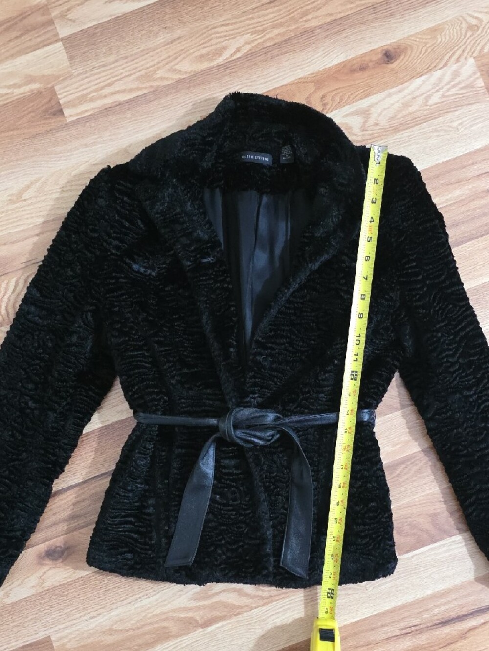 Valerie Stevens Black Faux Fur Tie-Waist Teddy Jacket Hook Closure Womens S - Picture 5 of 9